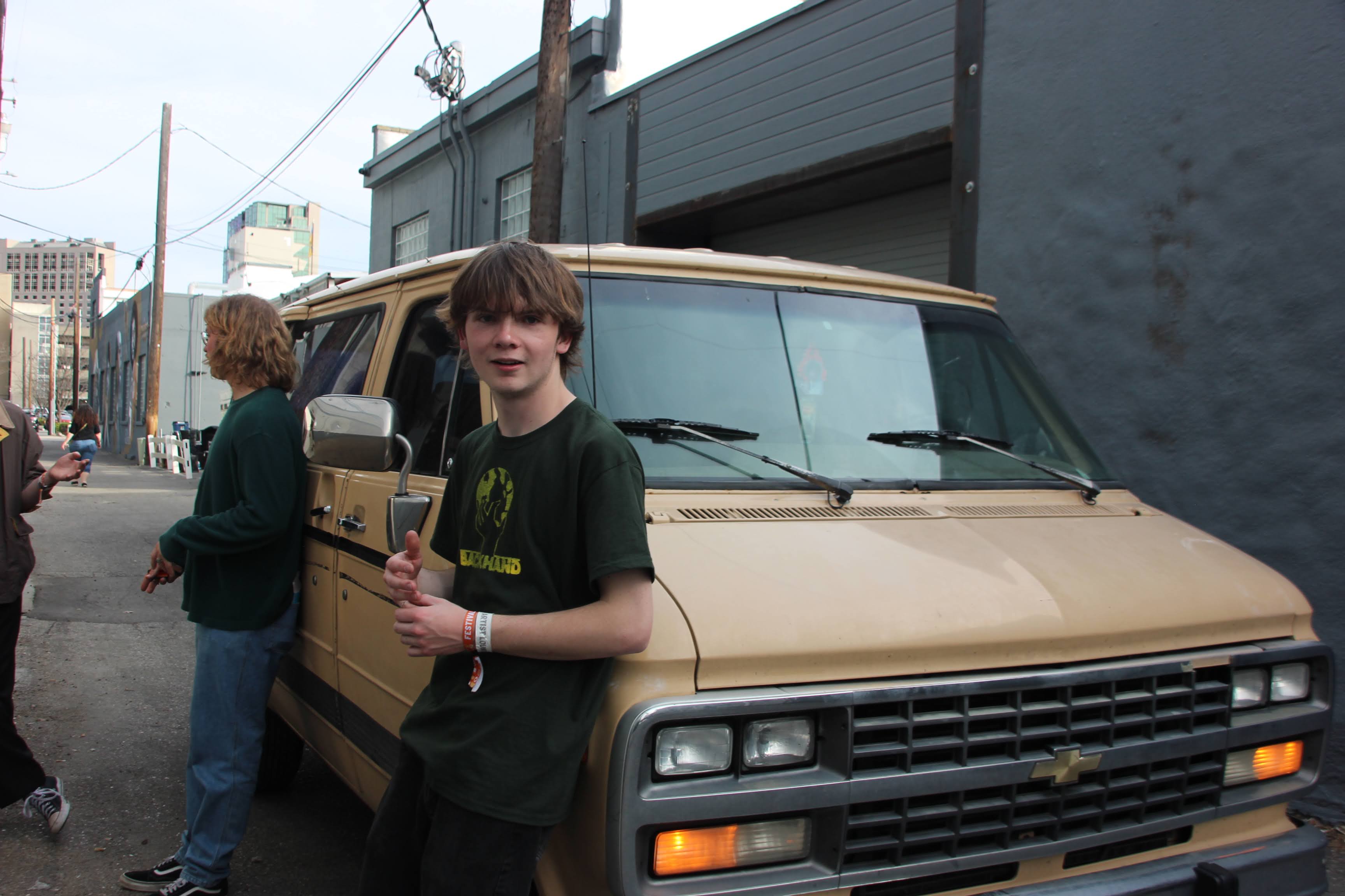 Michael with the band van
